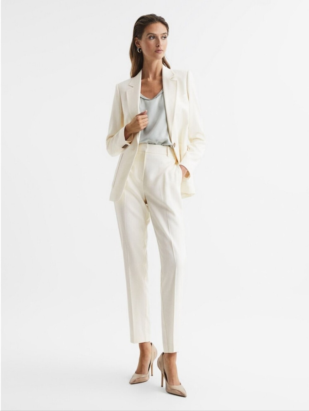 Reiss Ember Slim Fit High Rise Trousers In Cream Size 4 Petite